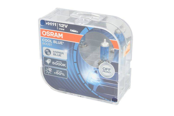 Żarówka (Zestaw 2szt.) H11 12V 75W PGJ19-2 brak homologacji - nie nadaje się do użytku na drogach publicznych, do 90% większa jasność Cool Blue Boost, niebieska 5000K