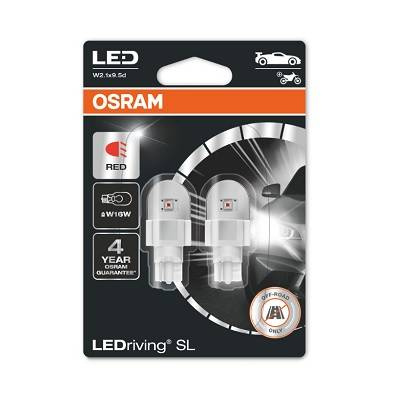 Żarówka LED W16W LEDriving SL (blister, 2 szt., 12V, czerwona, 2,2W, rodzaj gniazda: W2,1X9,5D brak homologacji - nie nadaje się do użytku na drogach publicznych)