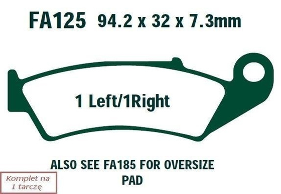 Brake pads EBC FA125R (set on 1 disk) (odpowiednik PROX 37.105302)