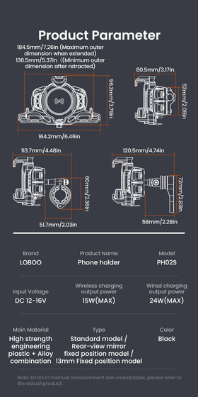 LOBOO Uchwyt na telefon PH02S (z modułem ładowania, na kierownice 22/25/28/32mm) (10.3.08002.104.11)