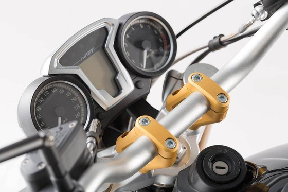 ZESTAW PODWYŻSZAJĄCY KIEROWNICĘ BMW R NINET, PODWYŻSZENIE 20MM, PRZESUNIĘCIE 30 MM, GOLD, SW-MOETCH