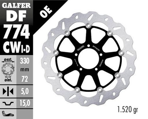 GALFER TARCZA HAMULCOWA PRZÓD DUCATI 1098 '07-'08; 1198S/R '09-; 1103/1199/1299 PANIGALE '12-; MULTISTRADA 1103 V4 '21-23 (LEWA) (WAVE FLOATING) (330X72X5MM)