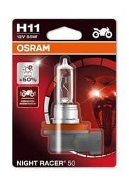 Żarówka (Blister 1szt.) H11 12V 55W PGJ19-2 do 20 m. dłuższe światło stożkowe, do 90% większa jasność Night Racer 50% Moto