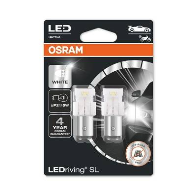Żarówka LED P21/5W LEDriving SL (blister, 2 szt., 12V, biała chłodna, 2/0,40W, rodzaj gniazda: BAY15D brak homologacji - nie nadaje się do użytku na drogach publicznych)