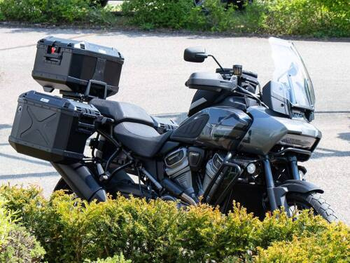 Side carrier cutout stainless steel incl Xplorer black sideboxes for Harley Davidson Pan America (2021-)