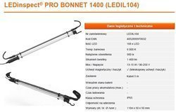 Lampa warsztatowa przenośna przewodowa BONNET 1400, strumień świetlny 1400lm, źródło światła SMD LED, liczba diod LED: 168 szt., IP65, długość przewodu: 5m, z uchwytem pod maskę
