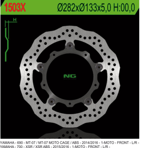 NG TARCZA HAMULCOWA PRZÓD YAMAHA MT-07 / ABS '13-17, TRACER 700 '16-'17, XSR 700 / ABS '16-17 WAVE (282X133X5) (5X8,5MM)