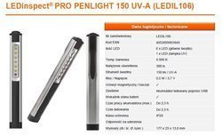Lampa warsztatowa przenośna bezprzewodowa kieszonkowa PENLIGHT 150 UV-A, strumień świetlny 150lm, źródło światła SMD LED/UV LED, liczba diod LED: 1/6 szt., czas pracy: 3 godz., IP20