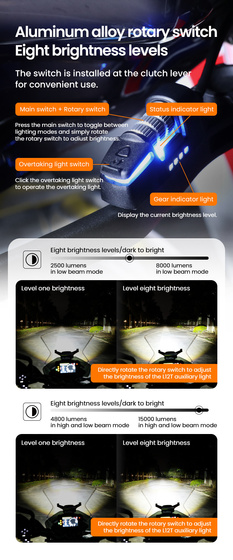 LOBOO L12T światło drogowe i mijania pomocnicze pasuje do rur o średnicy 22/25/28 mm (czarne) (10.1.01003.001.13)