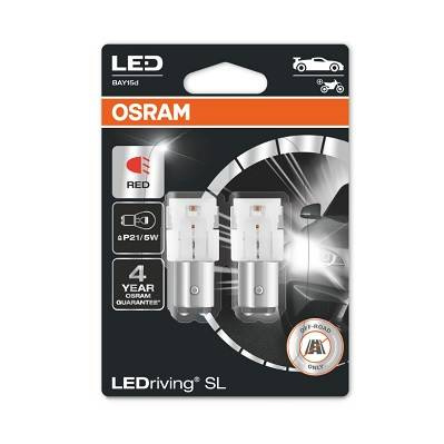 Żarówka LED P21/5W LEDriving SL (blister, 2 szt., 12V, czerwona, 1,40/0,50W, rodzaj gniazda: BAY15D brak homologacji - nie nadaje się do użytku na drogach publicznych)