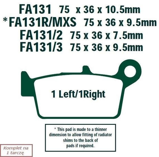 Brake pads EBC MXS131 off-road wyczynowe (set on 1 disk)
