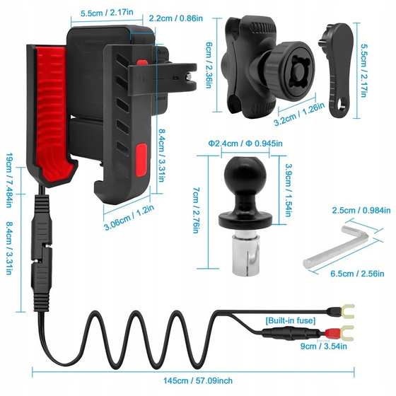 MC41-03 Motorcycle Holder Charger 36W Fast Charging QC 3.0 + USB-C