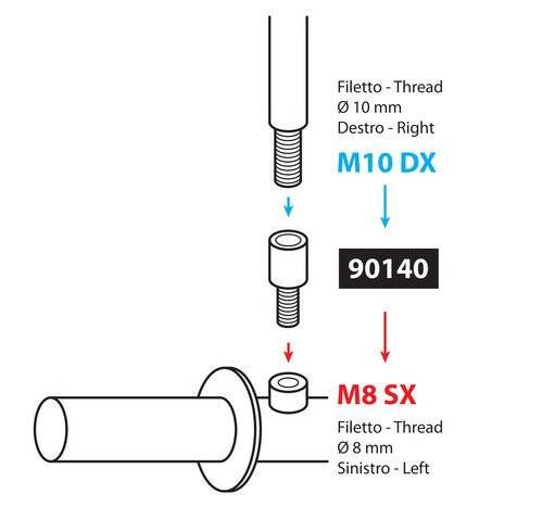 90140 Mirror adapters - Thread Ø 10 mm right > Ø 8 mm left