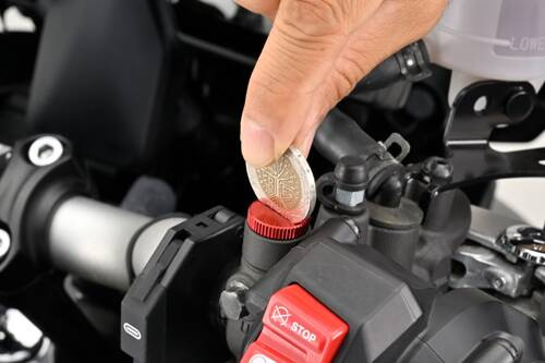 80943 Mirror hole plug bolt CNC red anodized f. M10 x P1.25 left hand side