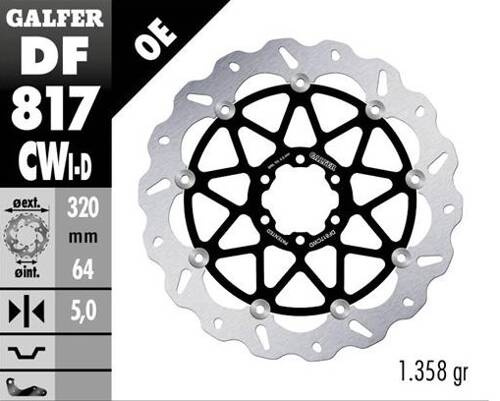 GALFER TARCZA HAMULCOWA PRZÓD BMW HP 4 '12-; S 1000R/RR '09-'23; MOTO GUZZI 1400 AUDACE '15-; 1400 CALIFORNIA '13- (PRAWA) (WAVE FLOATING) (320X64X5MM)