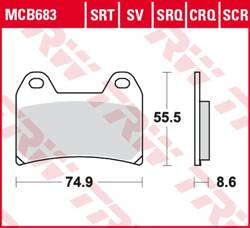 TRW LUCAS ZF KLOCKI HAMULCOWE KH244 CARBON RACING APRILIA RS 250 '97-, RSV 1000 MILE/R '98-'00, DUCATI 748/800/900/916/996 '97-'03, KTM SMC 625/660/LC4 640 SUPERMOTO '04-'06, SM 690 '07-'10, MOTO GUZZI V11 '01-'06, SPORT 1200 '06-'14, PRZÓD