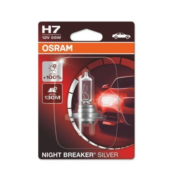 Żarówka (Blister 1szt.) H7 12V 55W PX26D do 100% większa jasność, do 130 m. wiązki światła Night Breaker Silver