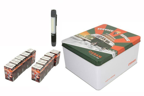 Zestaw żarówek 12V Night Breaker Laser 10 szt. (H7, lampa warsztatowa RIL56, skrzynka metalowa)