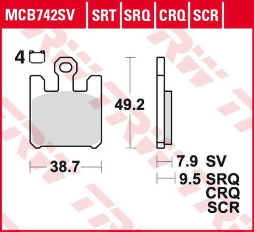 TRW LUCAS ZF KLOCKI HAMULCOWE KH369/4 SINTER TRACK KAWASAKI ZX-6RR 600, ZX-6R 636 '03-'06, ZX-10R '04-'07, ZX-12R '04-'06, SUZUKI GSX-R 1000 '03, DERBI MULHACEN 659 '05, PRZÓD