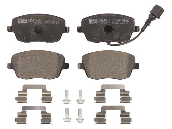 Klocek hamulcowy kpl. przód (z zamkiem, ze śrubami prowadzącymi zacisku hamulcowego) SEAT CORDOBA  SKODA FABIA II, ROOMSTER, ROOMSTER PRAKTIK  VW POLO 1.2-2.0 09.02-