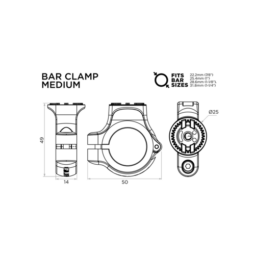 Quad Lock® 360 Base - Bar Clamp Medium