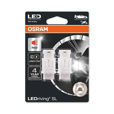 Żarówka LED P27/7W Ledriving Standard (blister, 2 szt., 12V, czerwona, 1,40/0,40W, rodzaj gniazda: W2.5x16q brak homologacji - nie nadaje się do użytku na drogach publicznych)