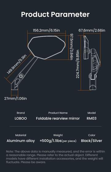 LOBOO Składane lusterka wsteczne (para) (10.1.11003.001.11)