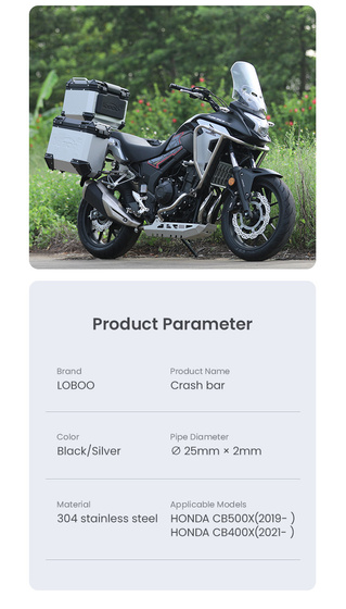 LOBOO Crash Bar komplet srebrny do HONDA CB400X (2021-) HONDA CB500X (2019-) (10.3.01281.050.21)
