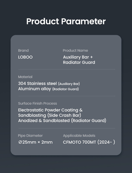 LOBOO Crash Bar boczne oraz osłony chłodnicy do CFMOTO 700MT ADV (2025-) srebrne (10.3.01613.001.21)