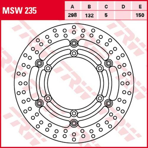 TRW LUCAS ZF FRONT BRAKE DISC YAMAHA XJ 1100 (DRAG STAR)/1100A (DRAG STAR CLASSIC)/1300 (ROYAL STAR)/1300A (MIDNIGHT S FLOATING, 298/132X5MM 6X150MM, MOUNTING HOLES DIAMETER 8.5MM, OFFSET 0 WAVE