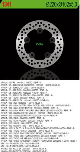 NG TARCZA HAMULCOWA TYŁ APRILIA RS 125, TUONO 1000, RSV 1000 (220X102X5 5 OTWORÓW)
