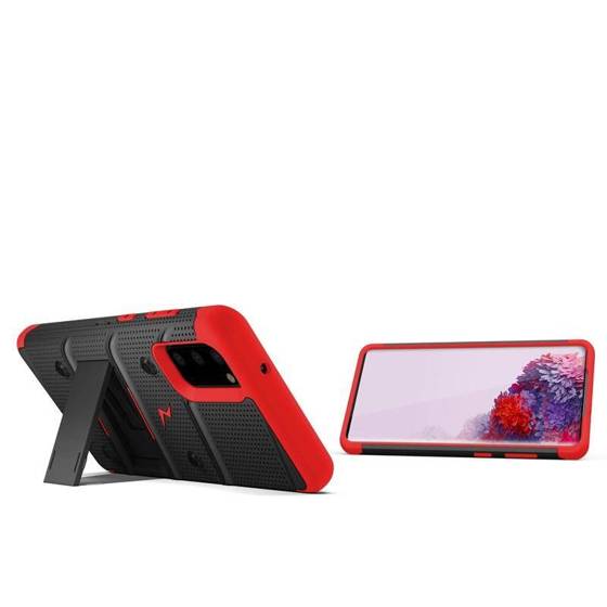 Zizo Bolt Cover - Pancerne etui Samsung Galaxy S20 oraz podstawka & uchwyt do paska (Black/Red)