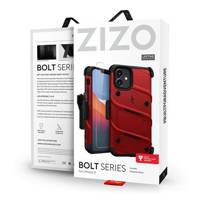 Zizo Bolt Cover - Pancerne etui iPhone 12 Mini ze szkłem 9H na ekran + podstawka & uchwyt do paska (czerwony/czarny)